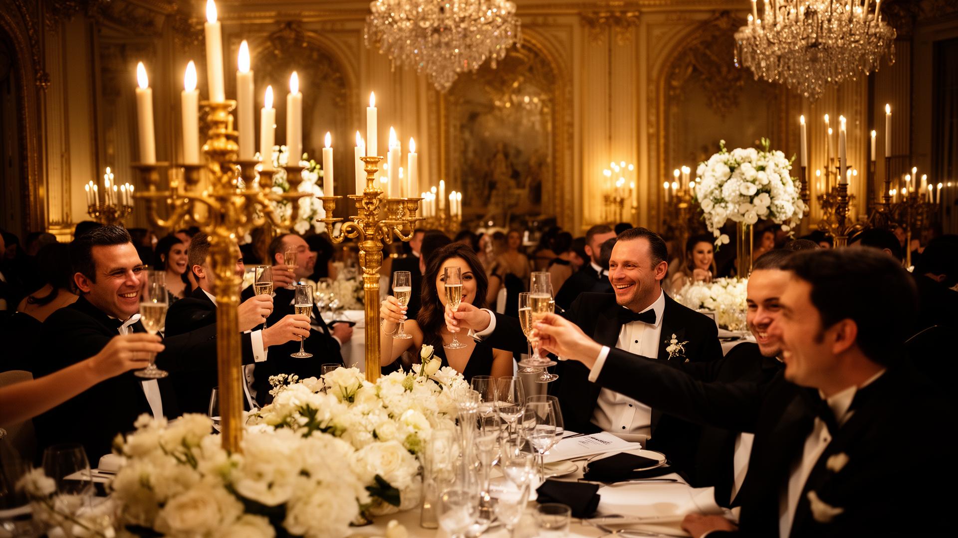 Luxury event tablescape with gold candelabras